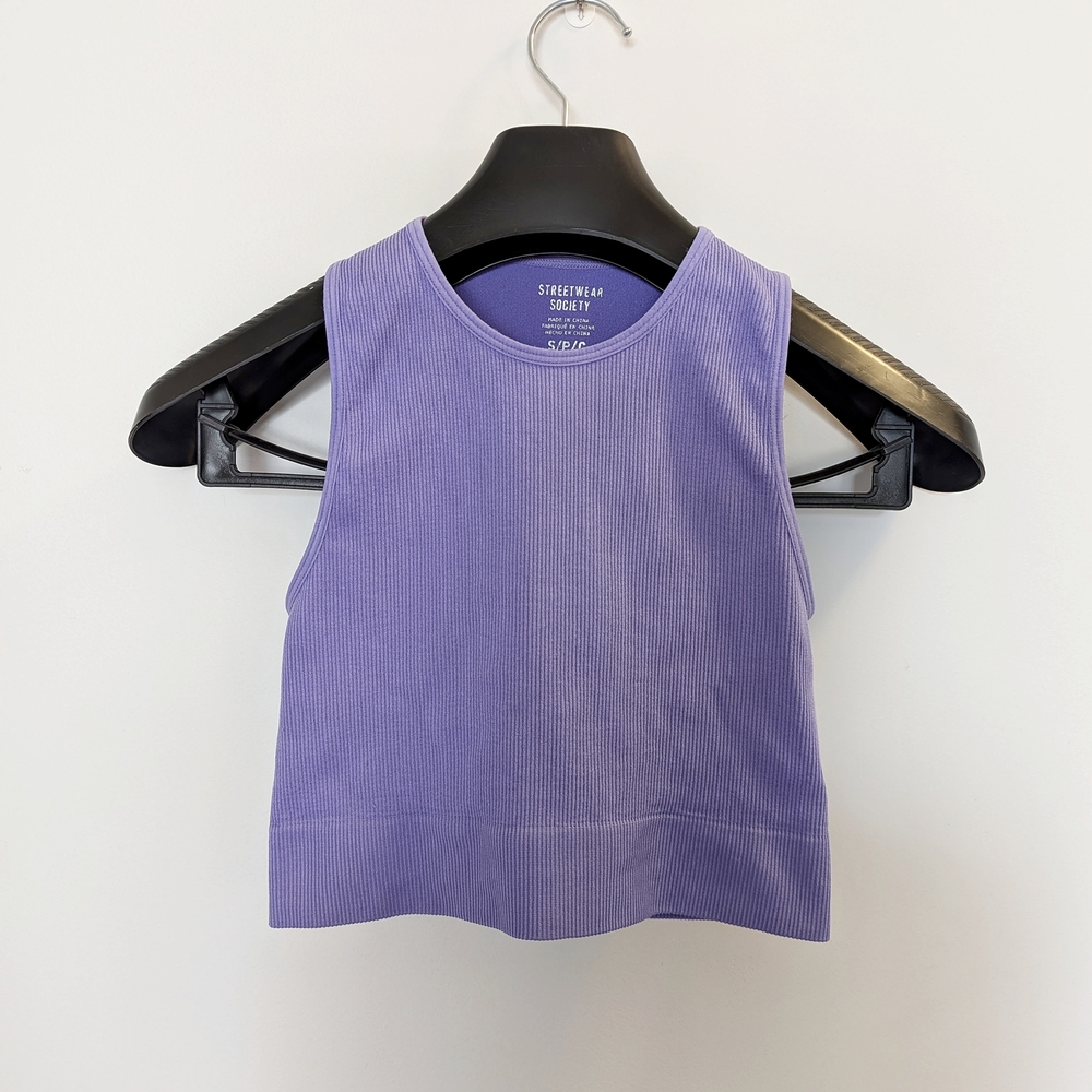 Streetwear Society - Lavender Sporty Casual Ribbed Fitted Crop Top Sz S